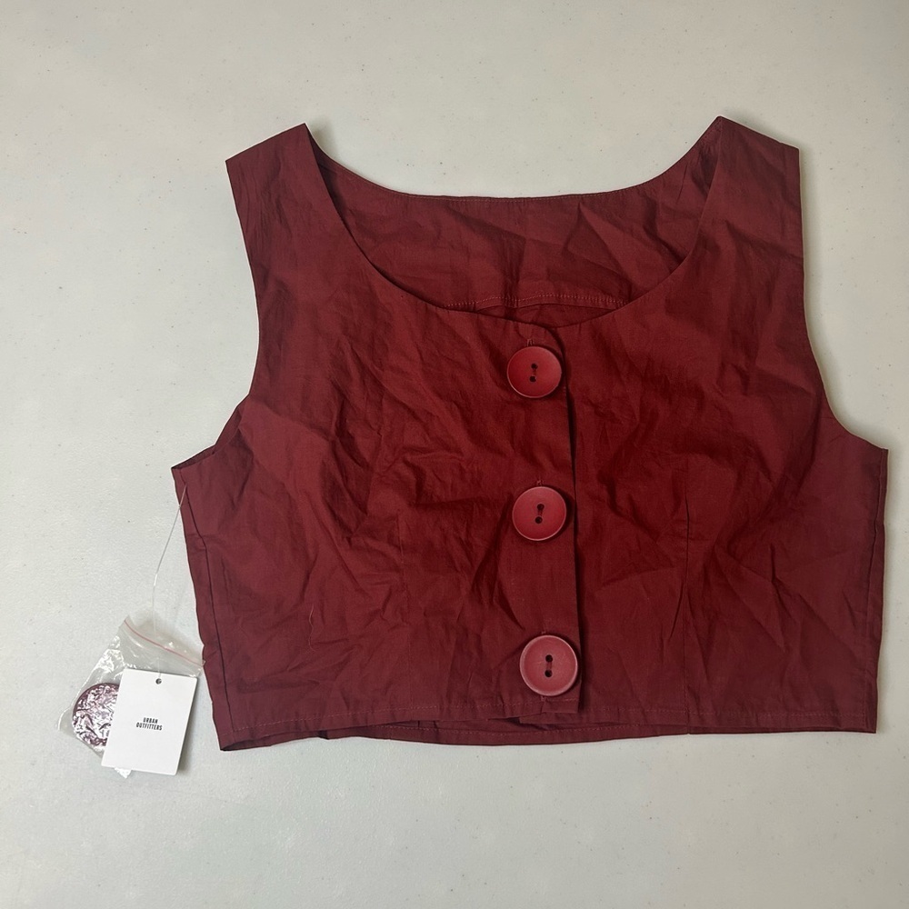Urban Outfitters Burgundy Buttoned Crop Top